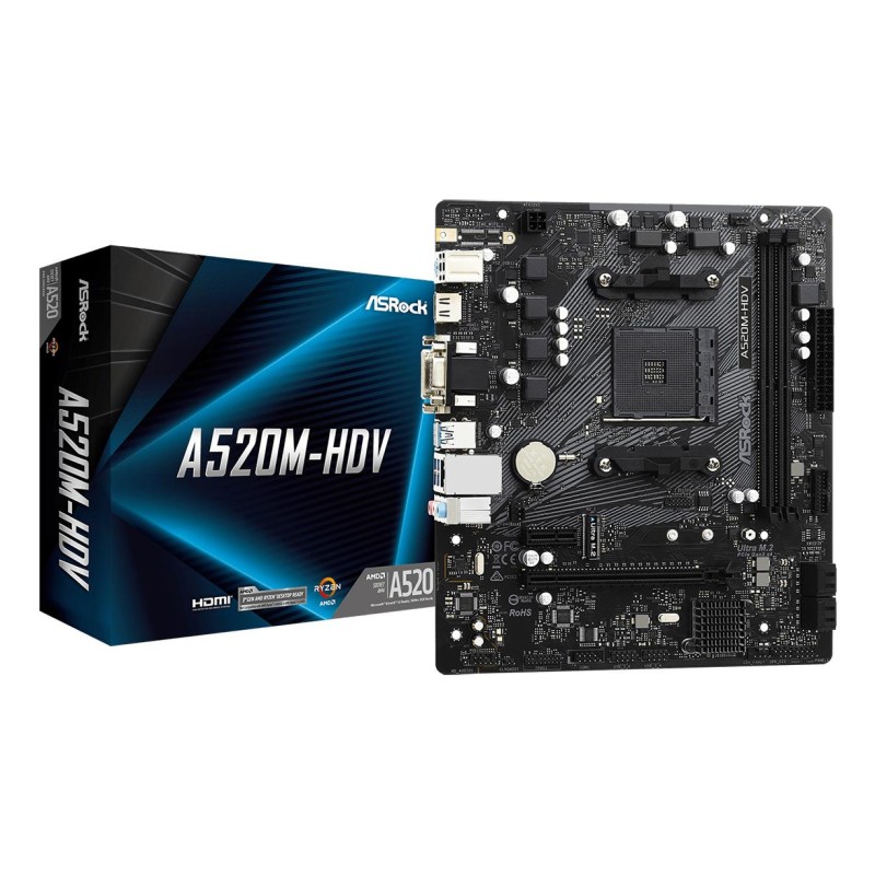 Mainboard|ASROCK|AMD A520|SAM4|Micro-ATX|Memory DDR4|Memory slots 2|1xPCI-Express 3.0 1x|1xPCI-Express 3.0 16x|1xM.2|1x15pin D-s