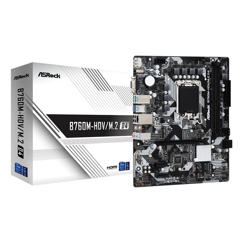 Mainboard|ASROCK|Intel B760 Express|LGA1700|Micro-ATX|Memory DDR4|Memory slots 2|2xPCI-Express 3.0 1x|1xPCI-Express 4.0 16x|2xM.