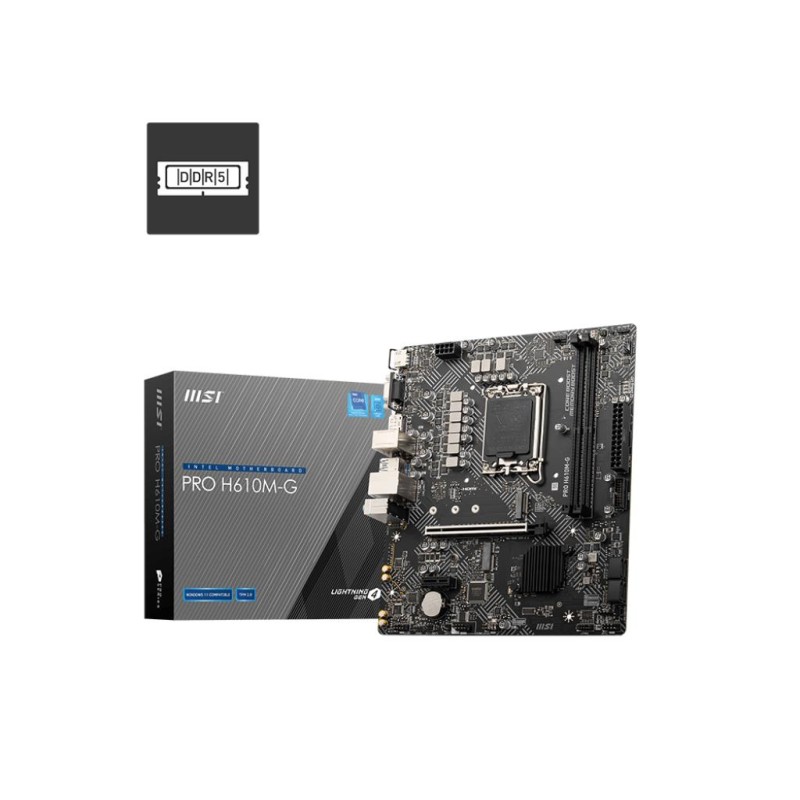 Mainboard|MSI|PRO H610M-G|Intel H610|LGA 1700|micro ATX|RAM DDR5-SDRAM|2xSlots|1xPCI Express x1 slots|1xPCI Express x16 slots|1x