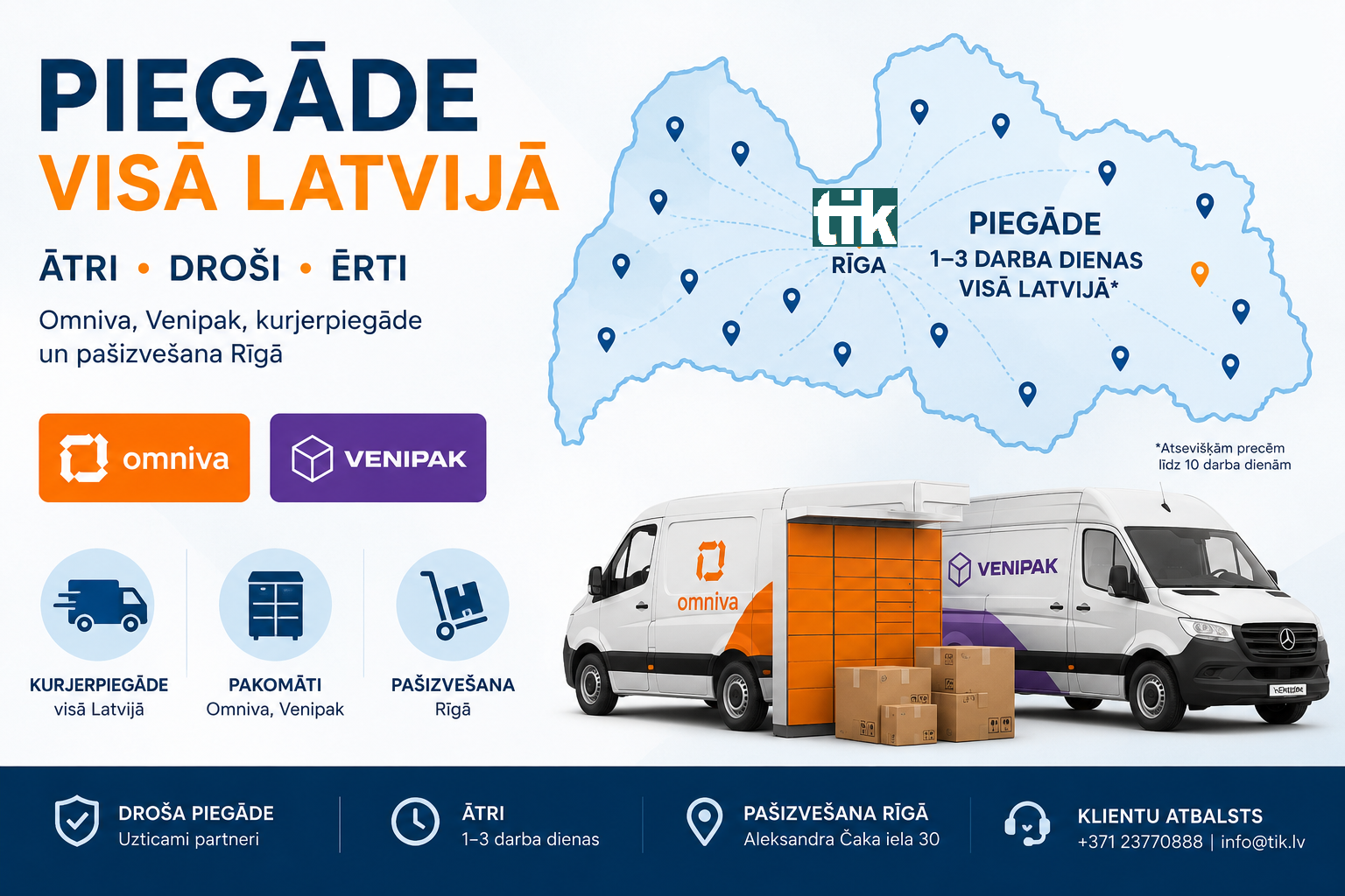 Delivery across Latvia with Omniva, Venipak and tik.lv courier
